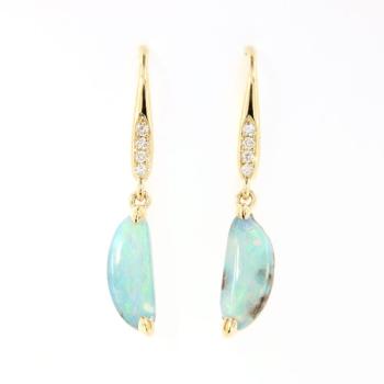 750er Gelbgold Ohrhänger mit Hellblaue Boulderopalen und Brillianten