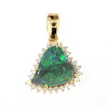 Anhänger aus Gelbgold mit schwarzem Opal in Herzform und Brillanten