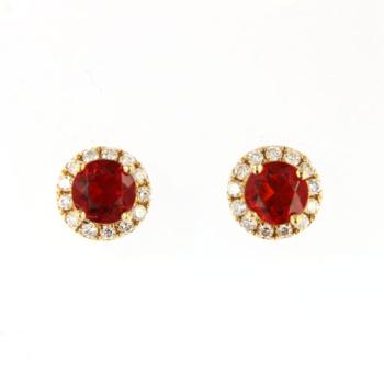 Kleine Ohrstecker aus 585er Gelbgold mit Rote Feueropalen und Brillianten
