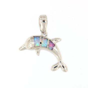 Delfin-Anhänger aus Silber mit Bunter Opal-Inlay