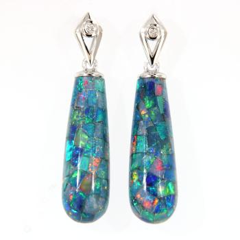 Silber Ohrhänger mit Mosaik-Opal-Tropfen