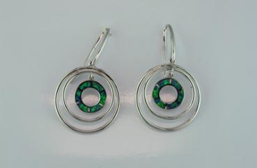 Small Hoop Earrings with Blue-Green Opal Inlay in 18k White Gold