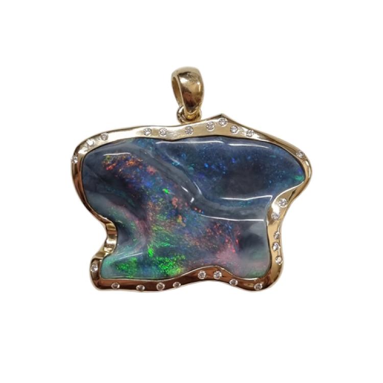 750er Gelbgold Anhänger mit Schwarzopal und Brillanten