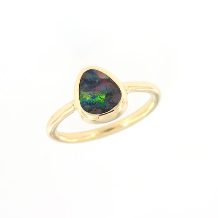 Schlichter 750er Gelbgold-Ring mit Buntem Boulderopal