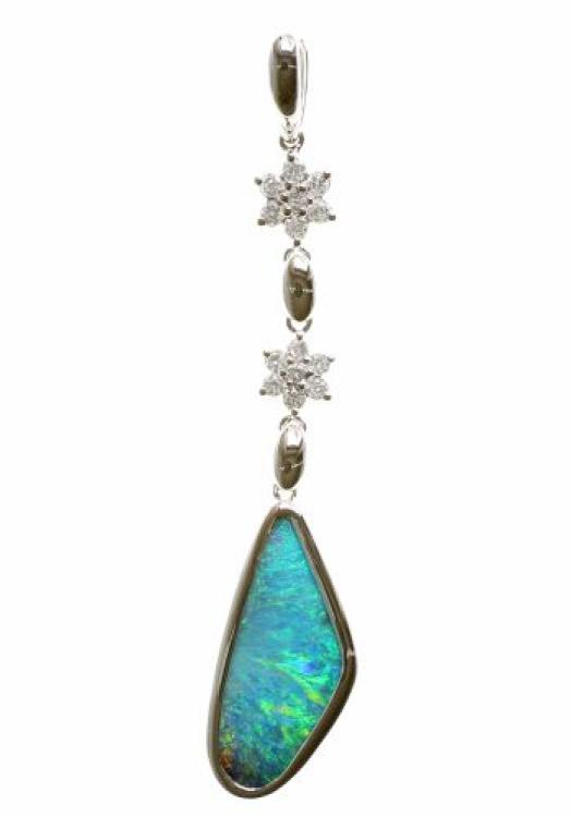 18k White Gold Boulder Opal Pendant with Diamonds