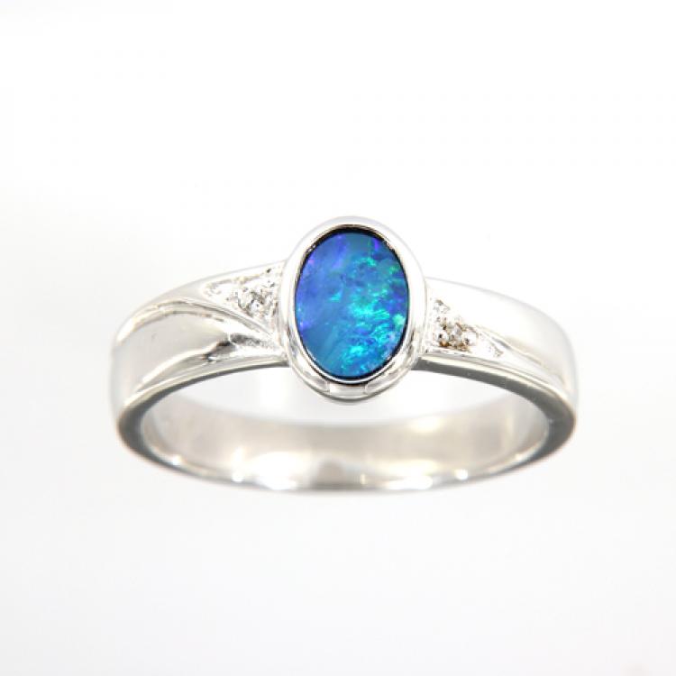 Oval Opal Doublet in Sterling Silver Ring