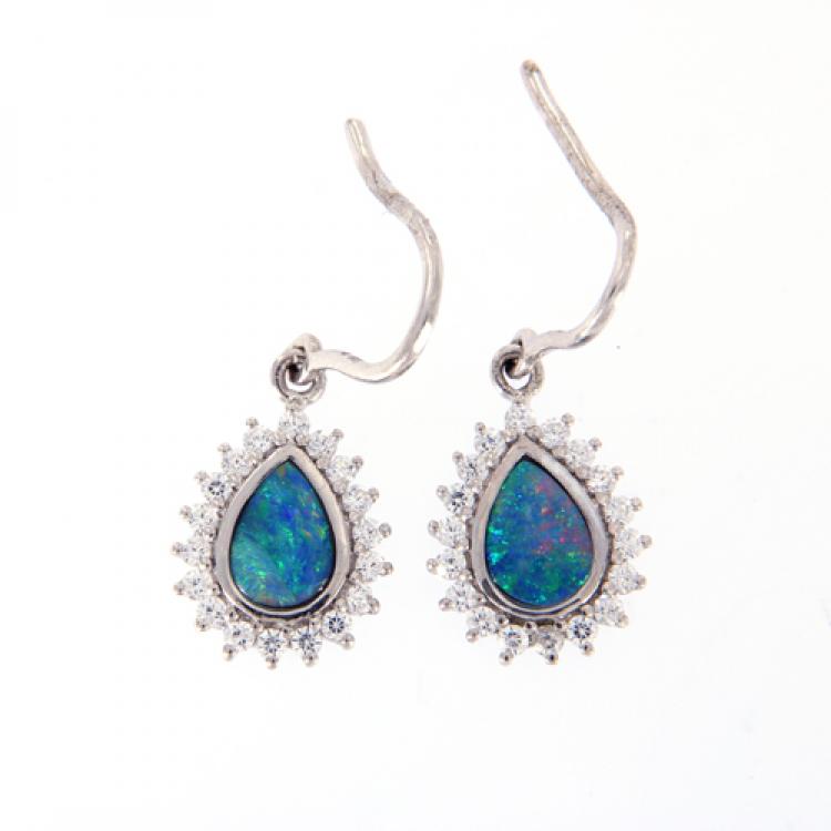 Australian Opal Doublet Drop Earrings with Zirkonias