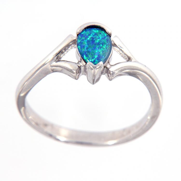 Pear-Shaped Opal Doublet in Sterling Silver Ring