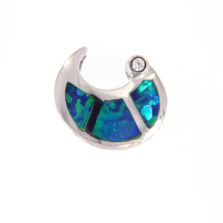 Silberner Mond-Anhänger mit blaugrünem Opal-Inlay