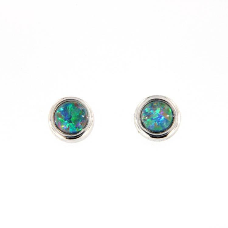 585er Weißgold-Ohrstecker mit bunten Opal-Tripletten