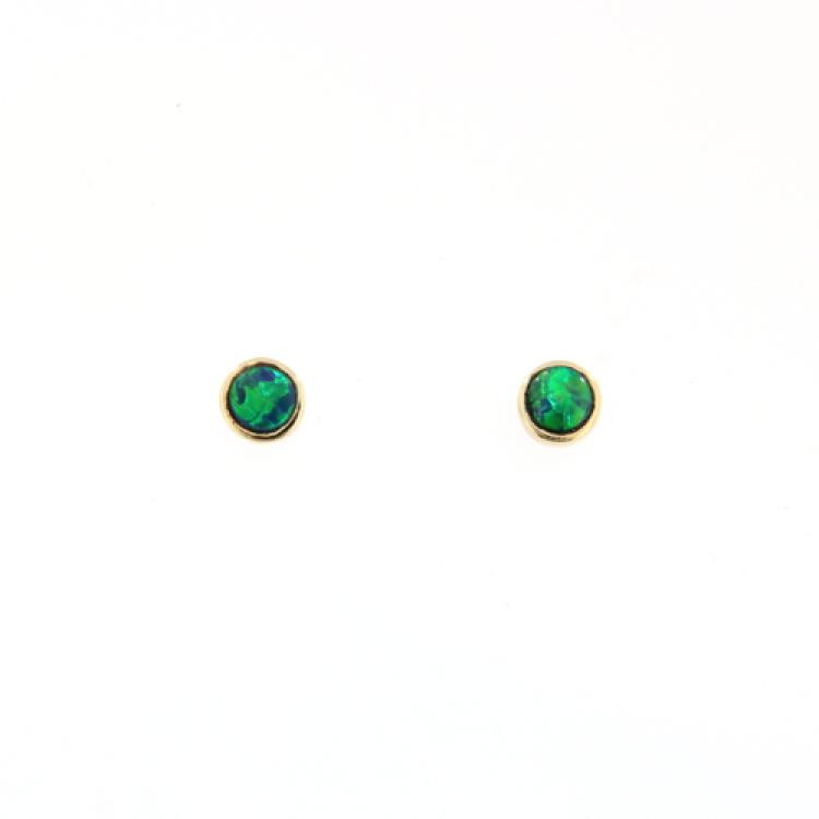 4mm Round Blue-Green Opal Doublet Stud Earrings in 14kt Gold