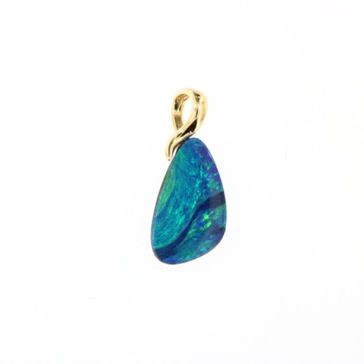 Simple Blue-Green Opal Doublet Pendant in 14k Yellow Gold