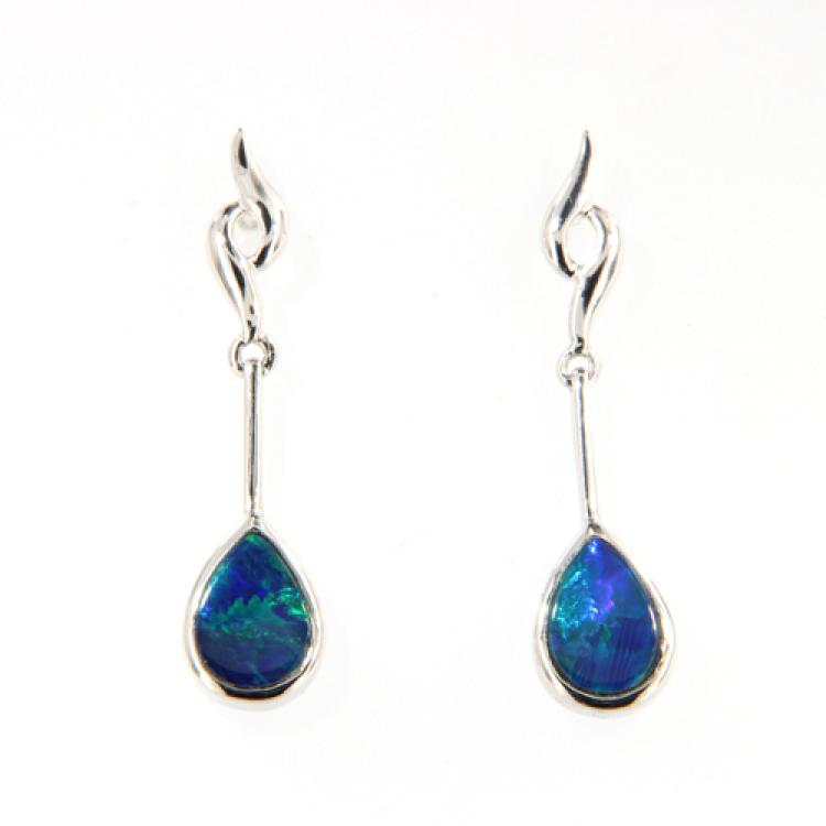 Delicate 14k White Gold Drop Earrings with Opal Doublets