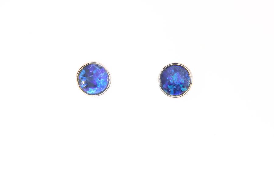 Round Sterling Silver Opal Doublet Stud Earrings