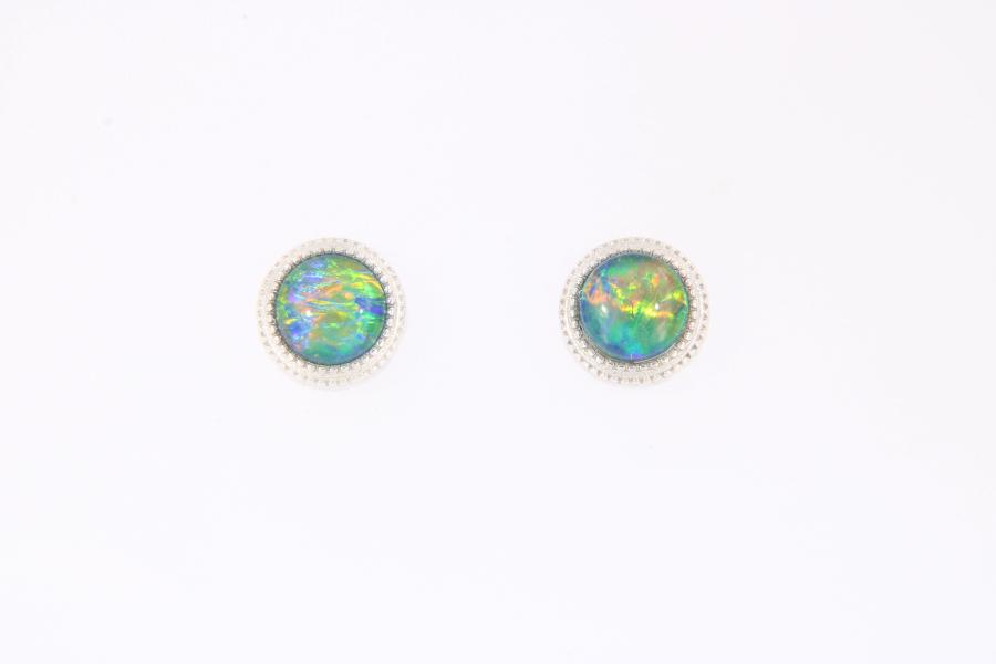 Round Opal Triplet Stud Earrings in Sterling Silver