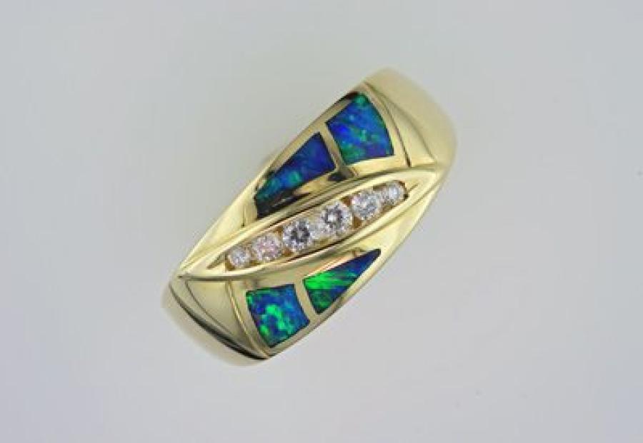 Opal Jewellery, Ring Gold, Opal Inlay,