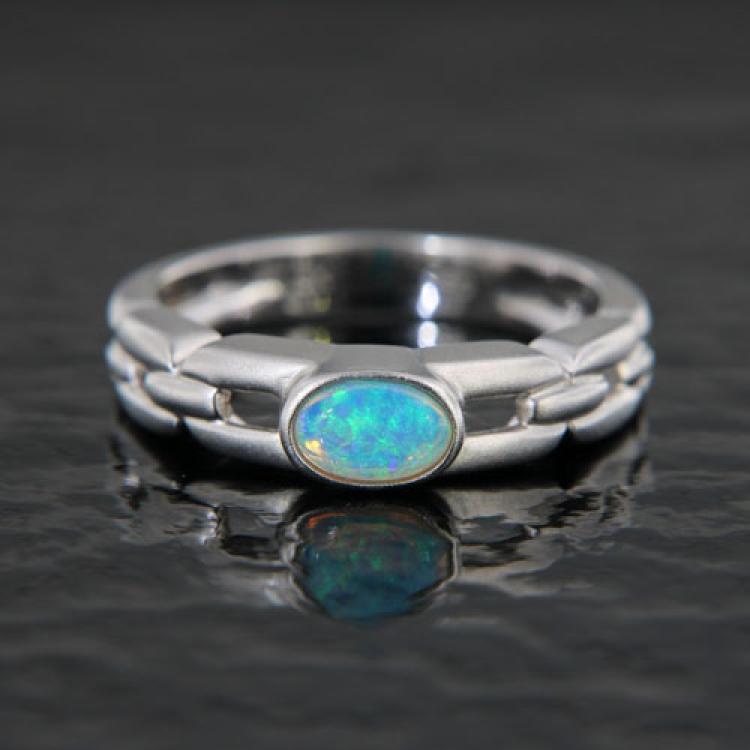 Matte White Gold Ring with Crystal Opal