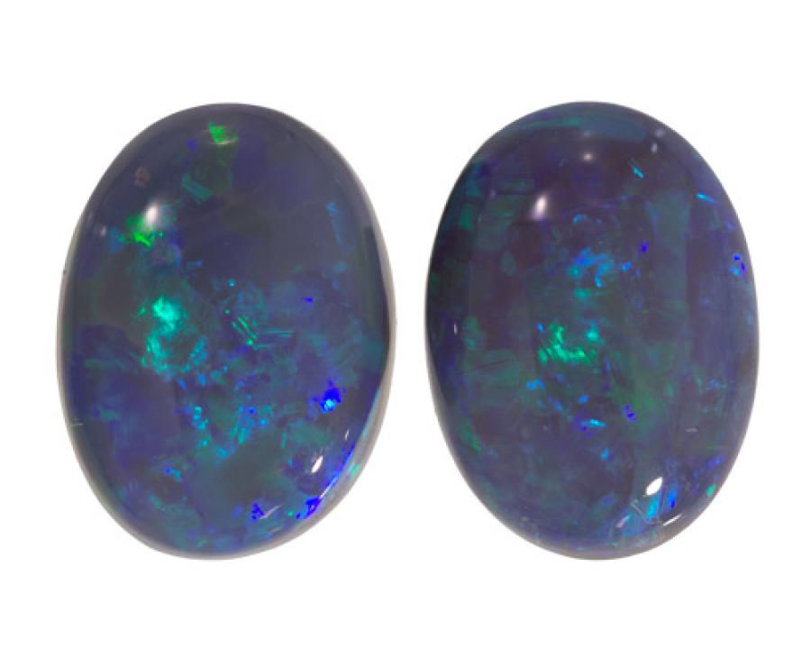 Stunning Black Opal Pair with Blue-Green Play of Color