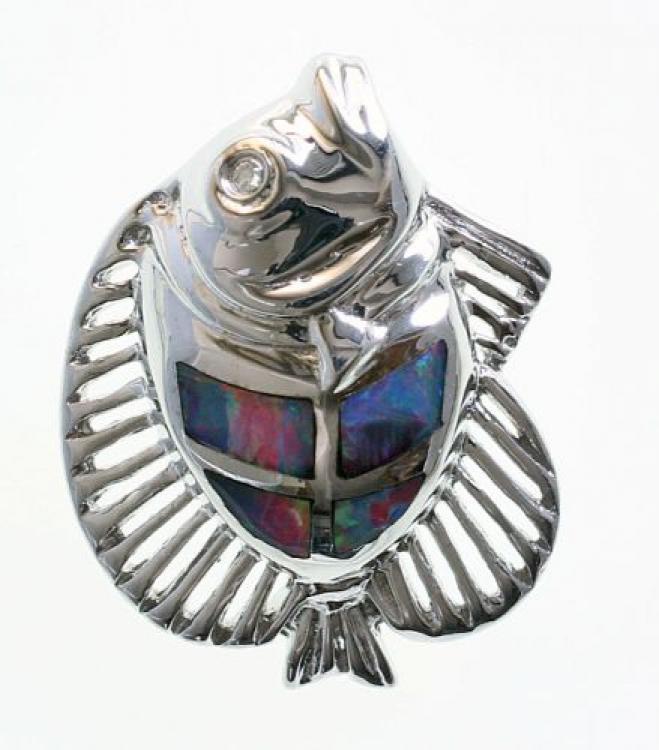 Fish Pendant in Silver with Opal Inlay