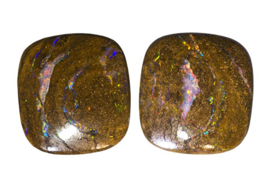 An antique-cut Yowah-Nut Opal pair with a beautiful play-of-colour