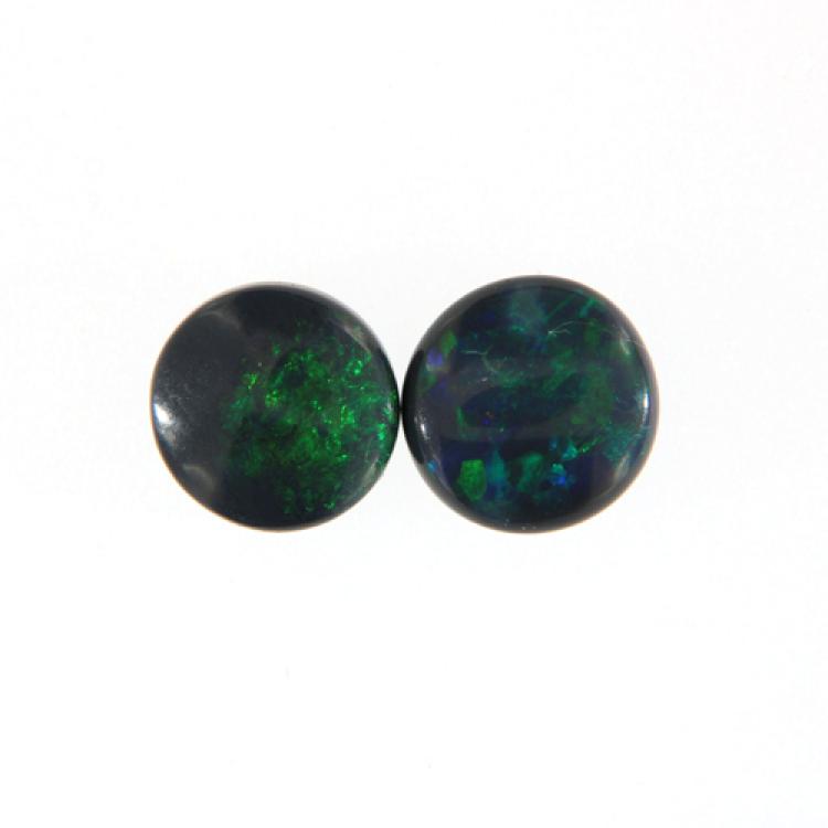Round Black Opal Pair with Green Play of Color