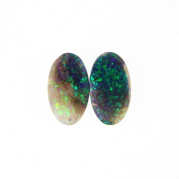 Oval Black Opal Pair with Green Play of Color