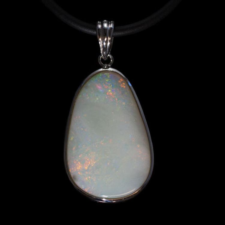 Australian Light Opal with Red Play of Color in Silver Pendant