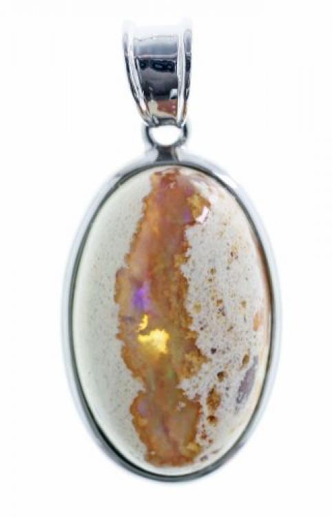 Oval Fire Opal Matrix in Polished Sterling Silver Pendant