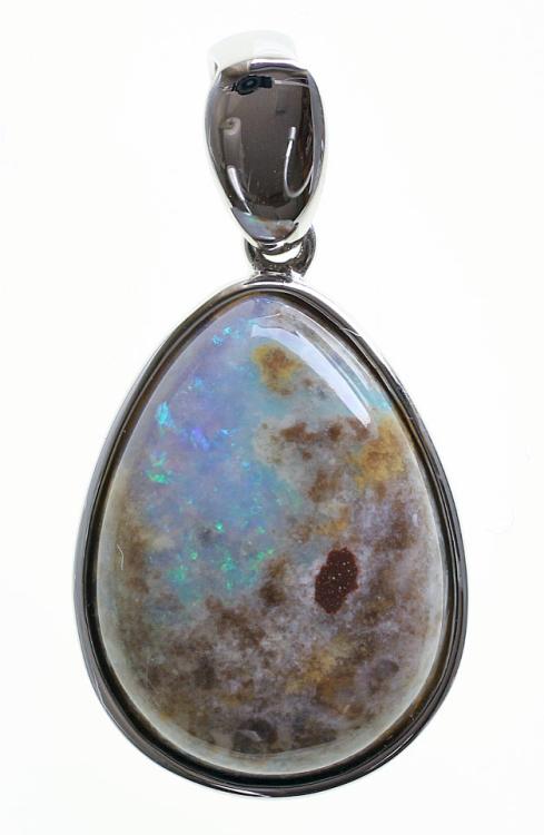 Pear-Shaped Opal Matrix and Sterling Silver Pendant