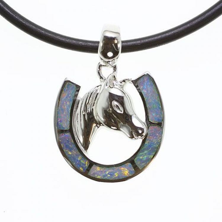 Silver Pendant with Horse in a Horseshoe