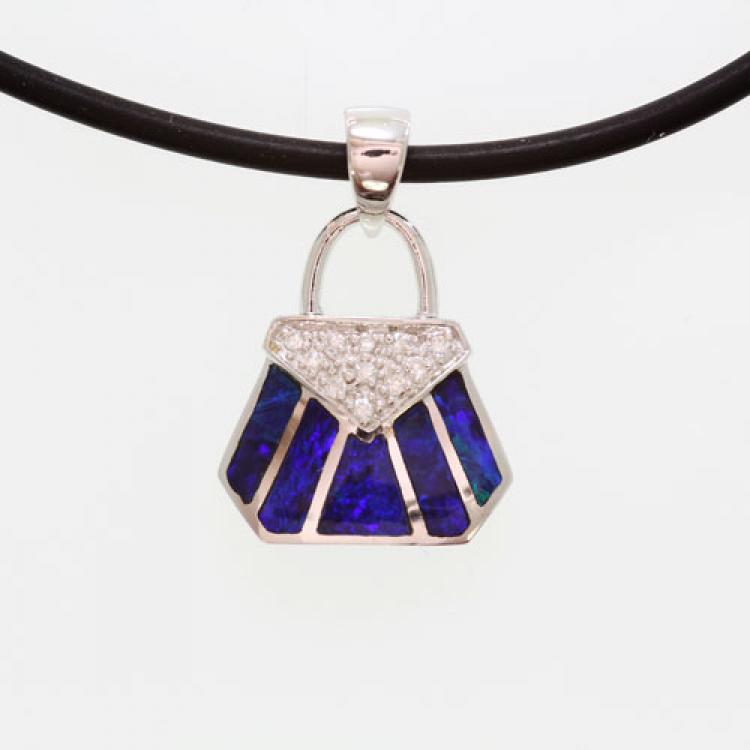 Silver Purse Pendant with Opal Inlay and Zirconia