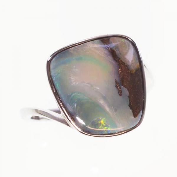 Boulder Opal in Asymmetrical Silver Ring