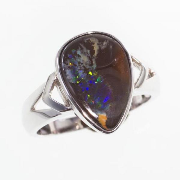 Pear-Shaped Boulder Opal in Silver Ring