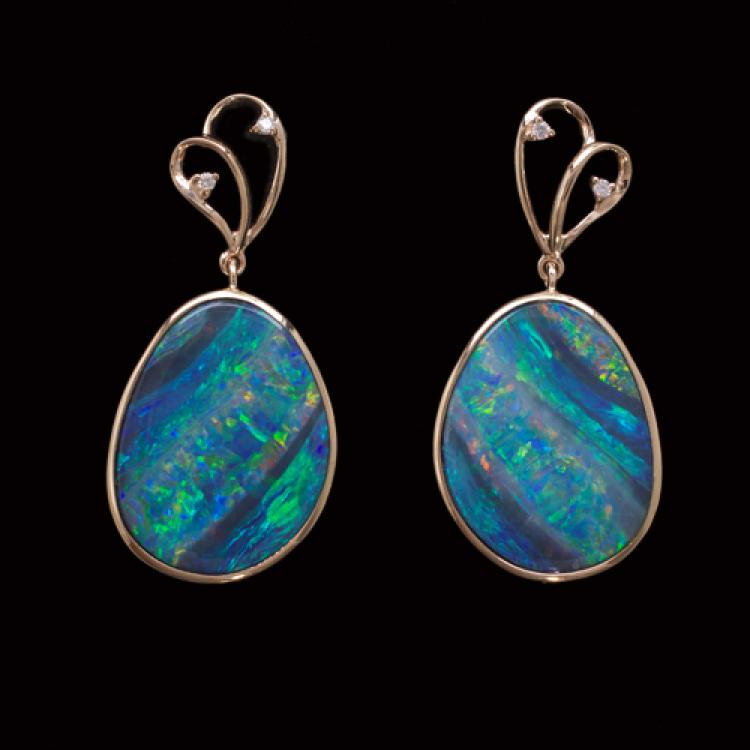 Opal Doublet Drop Earrings in 14k yellow gold