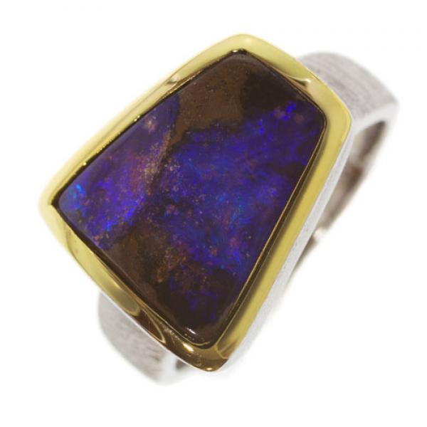 Blue Australian Boulder Opal in Silver Ring