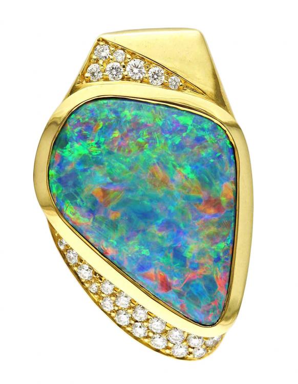 14K Opal doublet pendant with  Diamonds