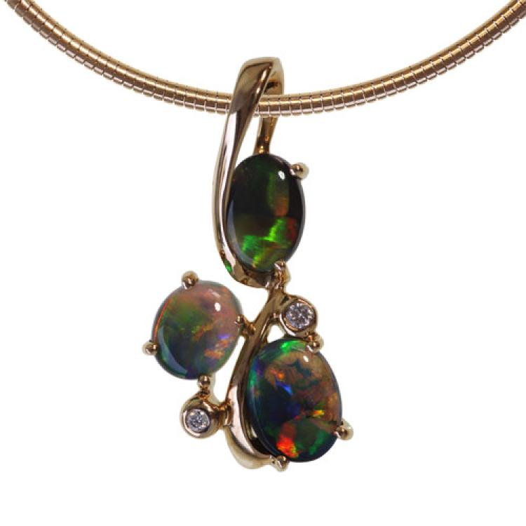 Black Opal pendant with Diamonds