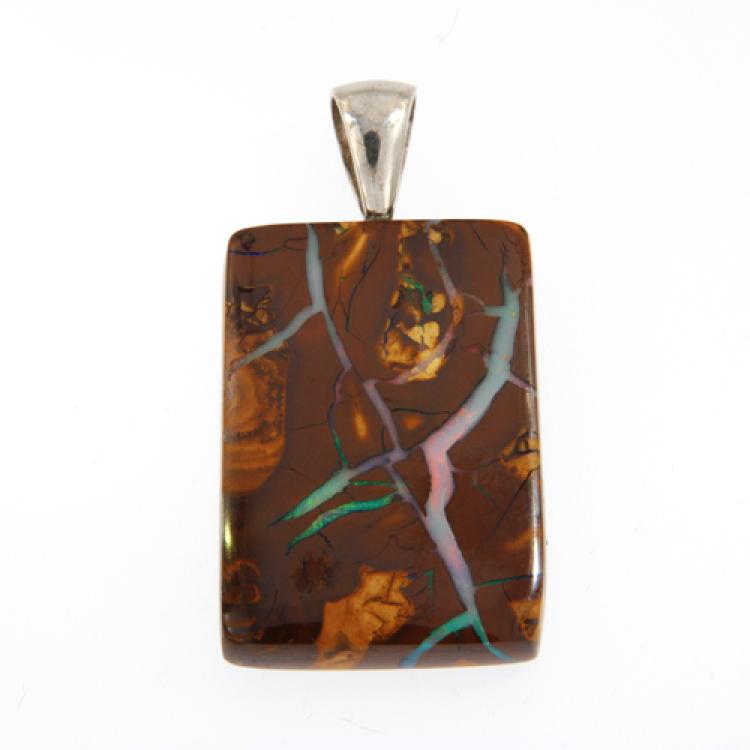 Boulder Opal Pendant with Pink and Green Veins of Color