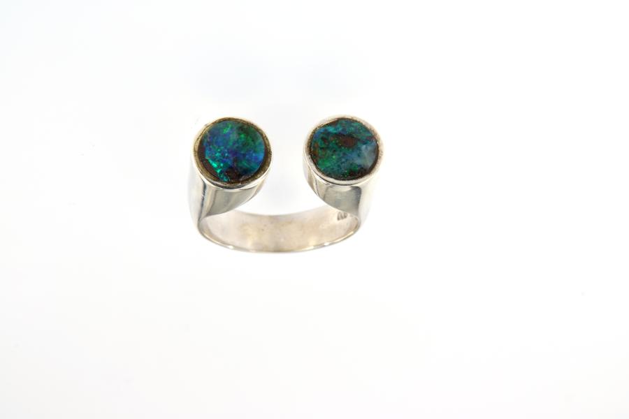 Open-End Ring with Blue-Green Boulder Opals