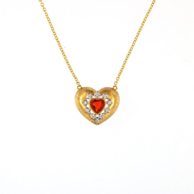 18k Yellow Gold Collier Necklace with Mexican Fire Opal and Diamonds