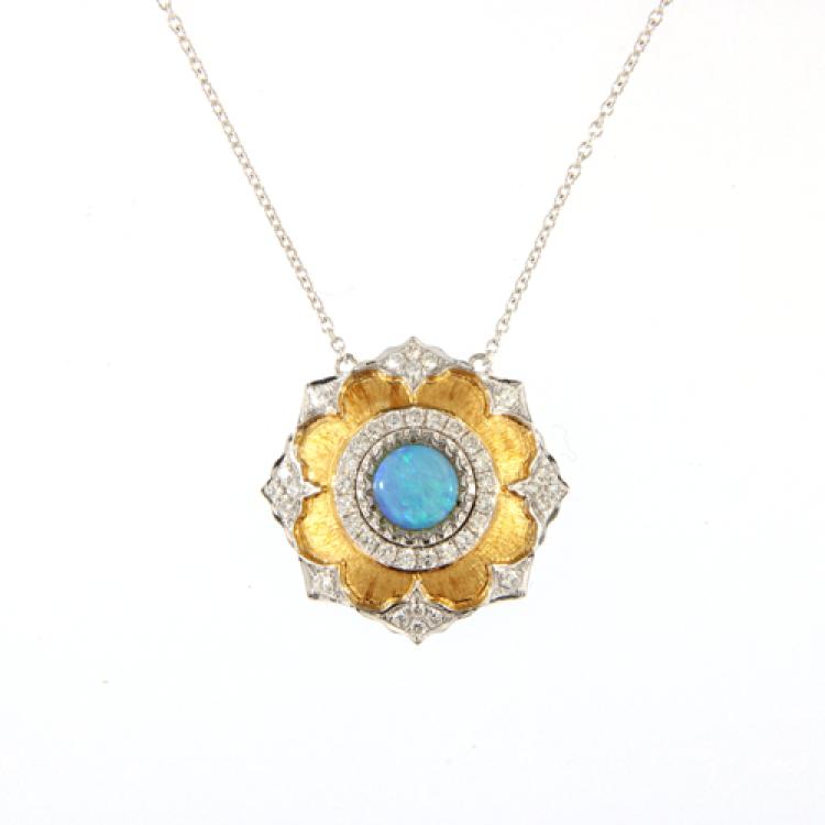 750er Weiß- und Gelbgold Collier mit Kristallopal und Brillianten