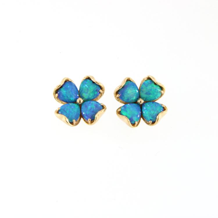 Gold Light Opal Stud Earrings