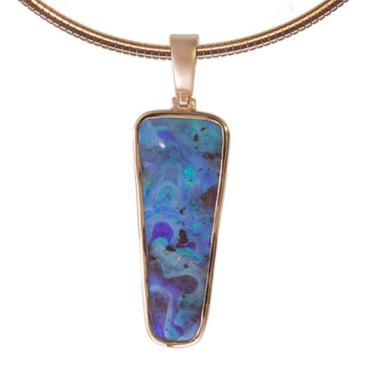 Yellow Gold Pendant with Blue Australian Boulder Opal