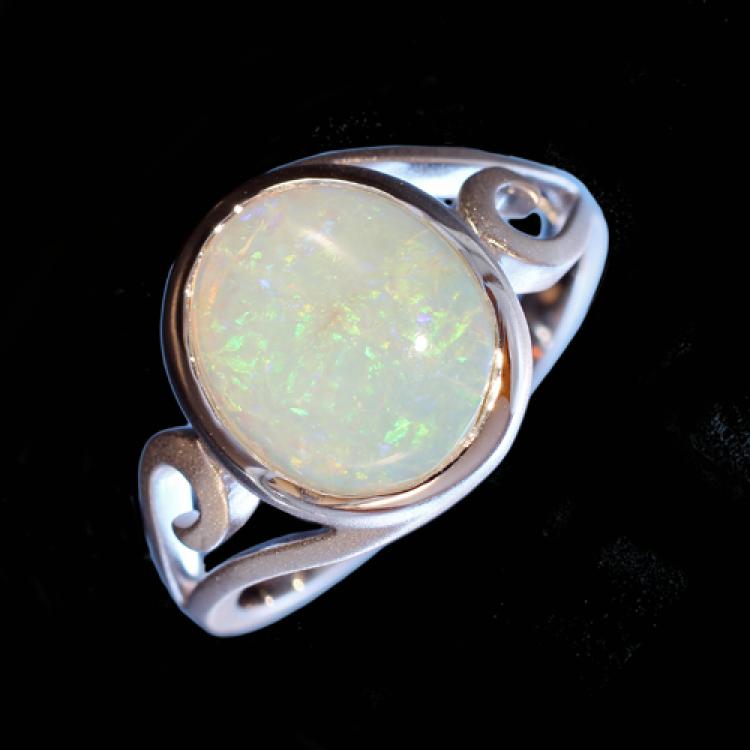 Matte 18k White Gold Ring with Australian Light Opal