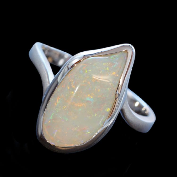 White Gold Light Opal Ring