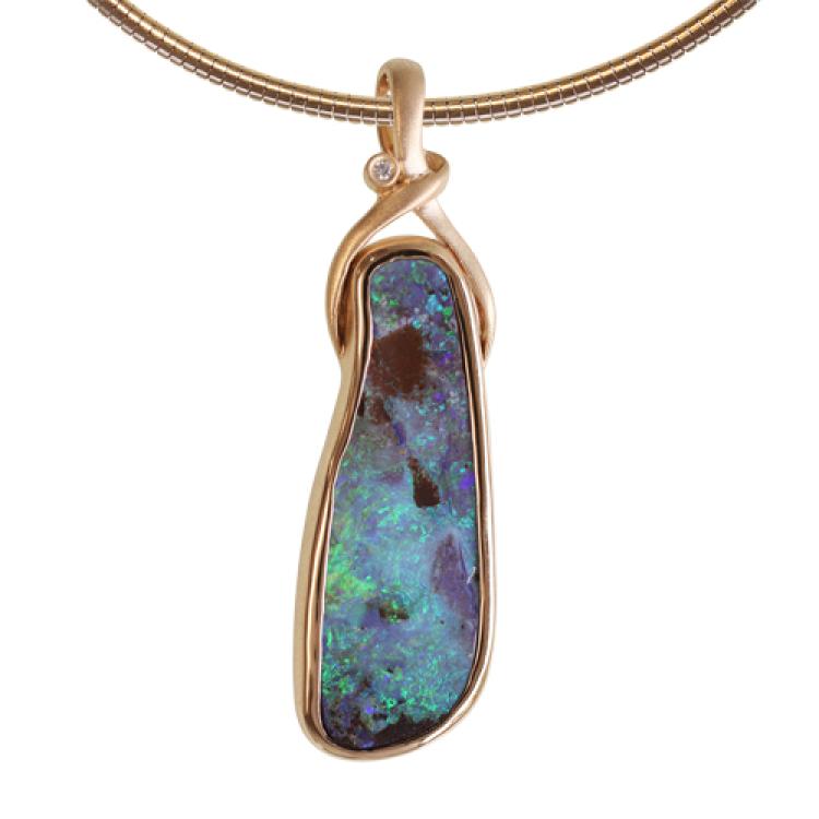 Blau-Grüner Boulderopal in 750er Gelbgold Anhänger