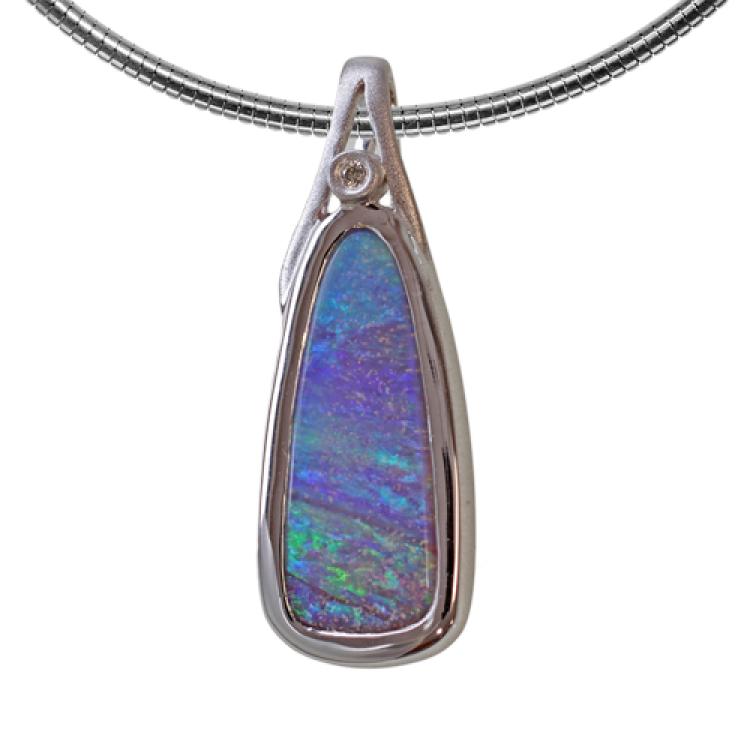 Pendant White Gold Boulder Opal, Opal Jewellery