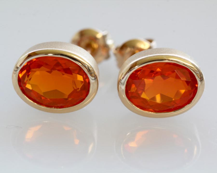 Opal Jewellery, Studs, Earrings, Gold Fire Opal