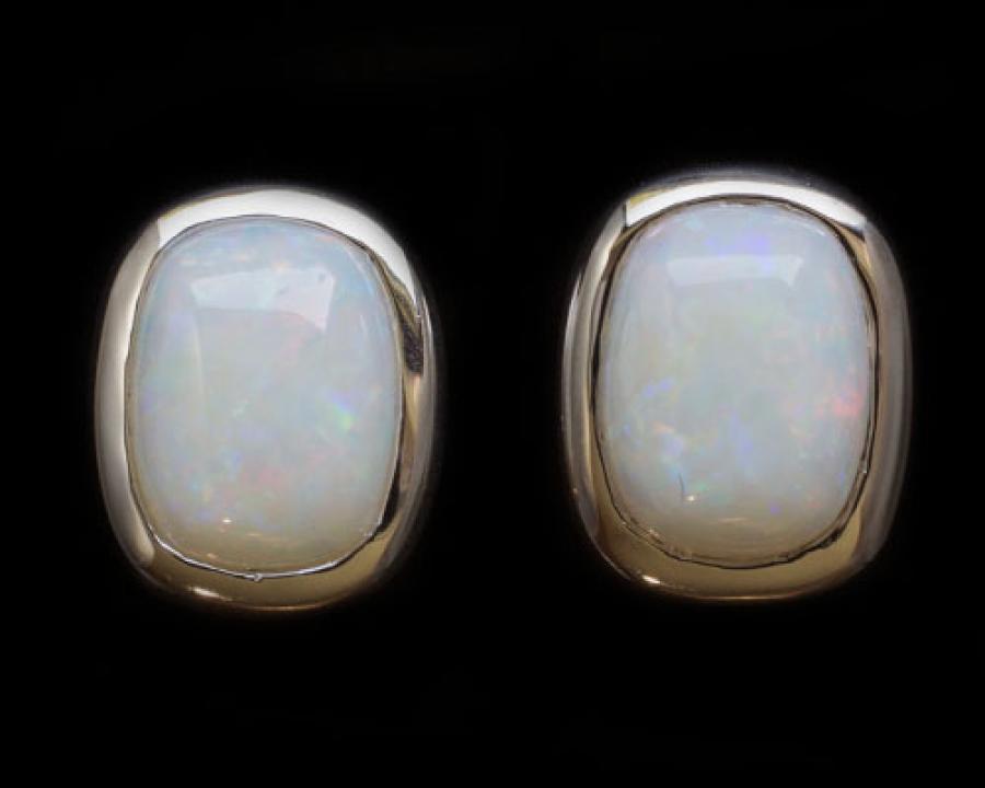 18k White Gold Stud Earrings with Australian Light Opal