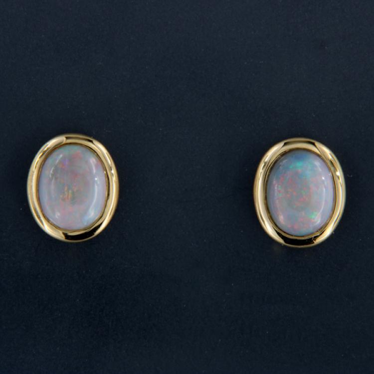 Gold Black Opal Stud Earrings